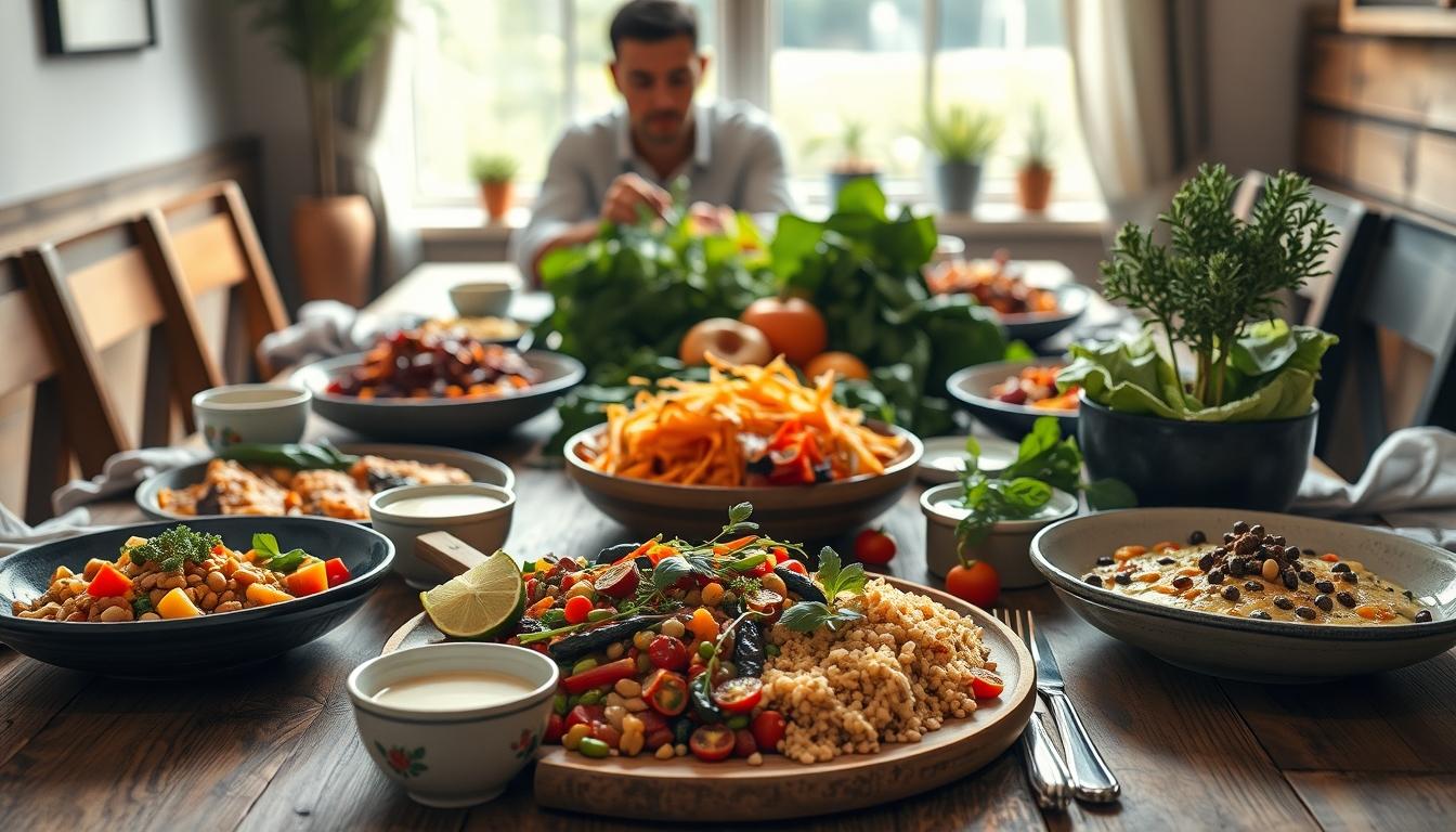 Fresh seasonal ingredients arranged for home cooking